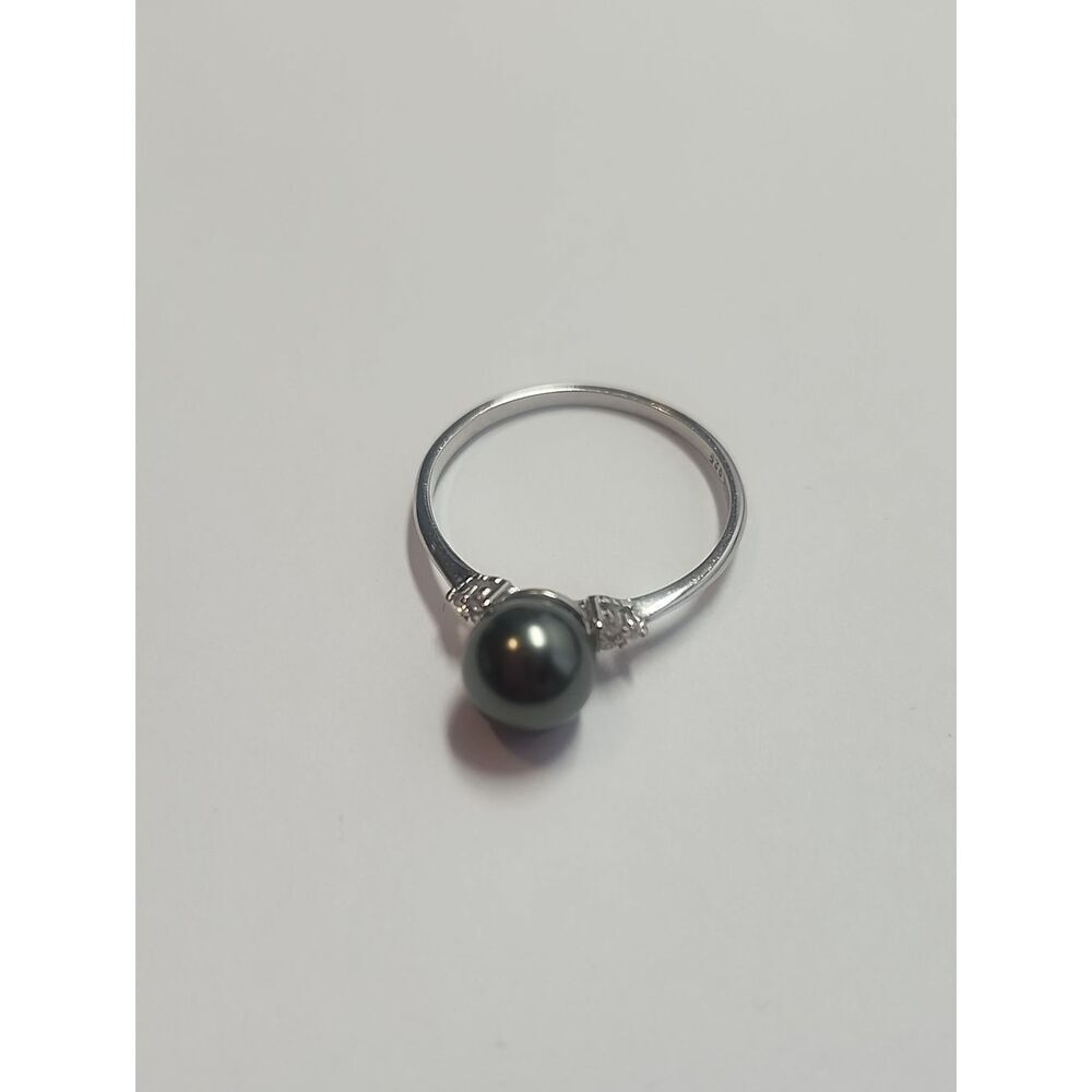 Sterling Silver Ring with Dark Gray/Black Pearl Size 9.5